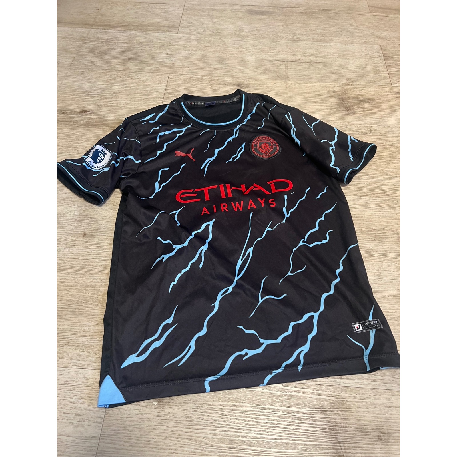 Manchester City Third Jersey Black Blue Lightning Bolt Soccer Shirt Mens Xl